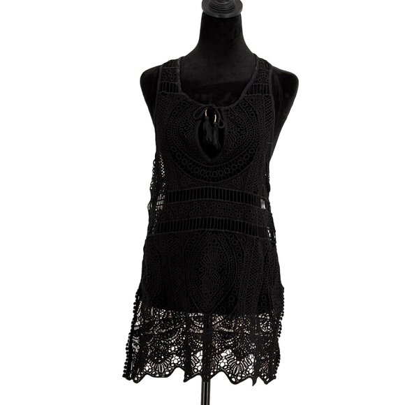 Abercrombie Fitch Dress Womens XS Black Crochet Lace Tank Cover Up Swim Vacation - Picture 1 of 7